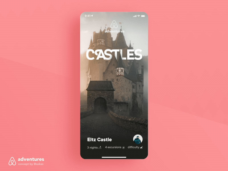 Airbnb Adventures Concept / Prototype 1 airbnb animation book cards ios mobile prototype slide