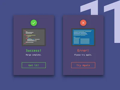Flash Messages - Day 11 11 blue screen bsod clean code code concept daily ui dailyui day 11 design error error message github merge nyc pc success success card uidesign vector