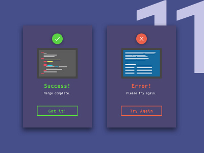 Flash Messages - Day 11 11 blue screen bsod clean code code concept daily ui dailyui day 11 design error error message github merge nyc pc success success card uidesign vector