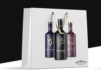 Bag Design for the Shelby Distillery bag design bottle design brand identity branding gin graphic design illustration mockup packaging