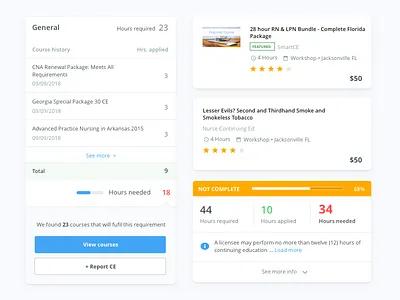 Transcript components card component course search design system list mobile web progress report ui ux