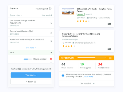 Transcript components card component course search design system list mobile web progress report ui ux