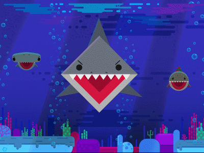 Sharks attack deep sea flat design sea shark