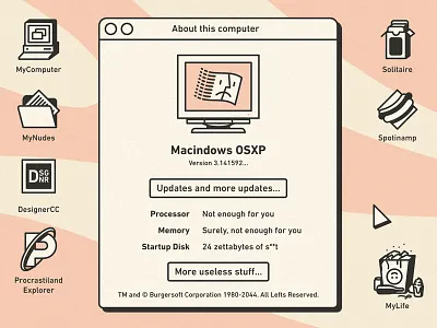 System Stuff apple desktop funny illustration macintosh retro screen system ui ux windows