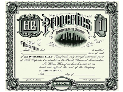 HB Properties 1 Stock certificate calligraphy handlettering lettering typography vintage