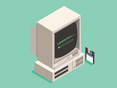 Monochrome Desktop adobe illustrator desktop floppy disk loading monochrome old pc retro vector