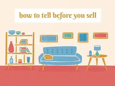 Living Room Header blue green halftone illustration living room pink retro scene