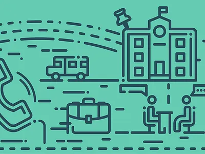 K12JobSpot Homepage Illustration 2 art direction branding district frontline education illustration interview k12jobspot line recruiting school bus teachers teaching jobs