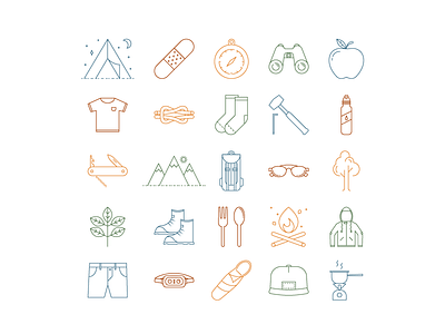 Icon Set Camping (Color) camping colorado forest gear icon set icons adobe illustrator vector line icons woods