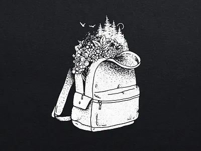 Backpack Illustration adventure backpack explore flowers illustration logo