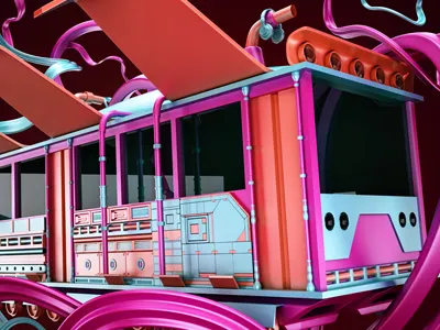 abstract3 3d abstract blue color fly illstration liens orange pharaoh purple render train