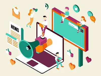Advertising Concept Isometric Illustration advertising concept illustration isometric marketingnewslaptop seo social