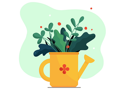 Garden bouquet bouquet flat flowers garden plants vector watering can