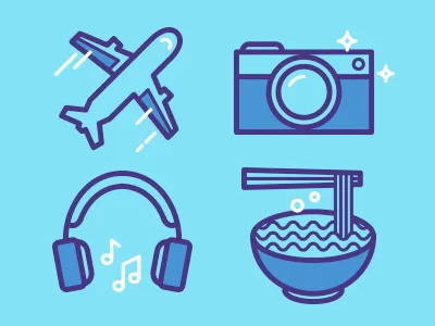 My Interests Icons food icon line illustration music photography travel