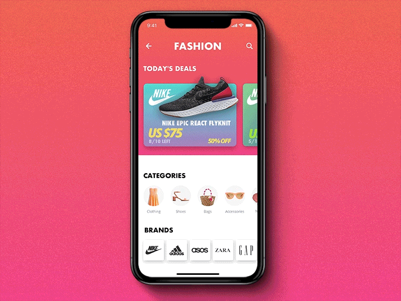 Flash Deals app deals ios iphone x mobile nike ui ux