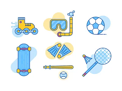 Summer Activities activities blue color icons illustration leisure line shape sports summer vector yellow