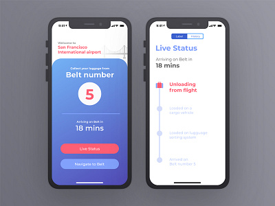 Find my luggage - iOS App concept concept design gradient interaction design interface ios iphone x mobile mobile app ui ux visual design appdesign