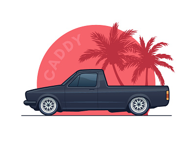 Caddy '92 auto caddy car fast flat illustration small sport stroke vector volkswagen