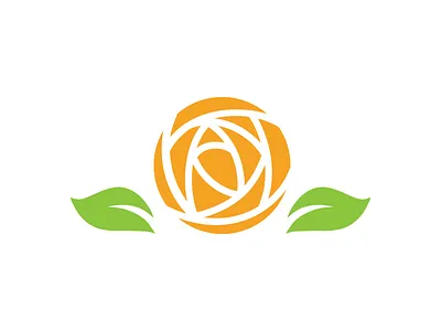 Rose Art Logo art branding flat green hand made leaves logo orange rose yarn
