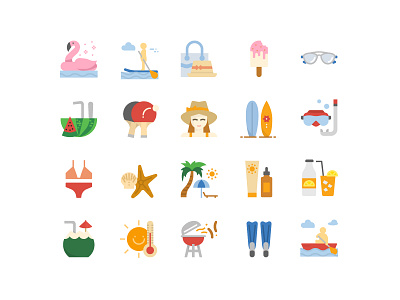 Summer flat icons illustration summer