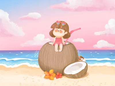 coconut cute drawing firefly girls illustration picture