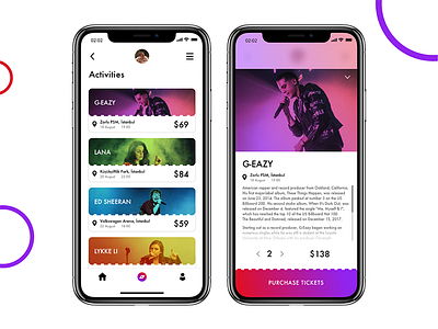 Events App - Tickets app artist card dailyui event ios mobile music payment ticket ui ux