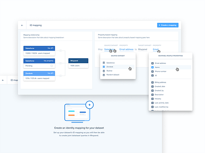 Identity Mapping UI dashboard data dropdown enterprise identity integration mapping relationship setup ux