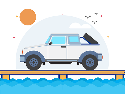 Jeep Crossing the River Bridge artful brand characters chatbots crafty design google ads illustration logo poster ui design vector