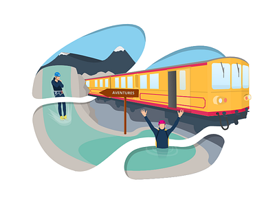 Yellow train Canyoning aventure canyoning flat illustration nature sncf train travel tubing vibes water yellow