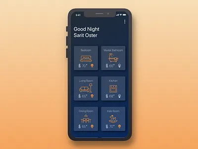 Smart Home App- All Rooms Screen air conditioner ios 11 iphone x lights night security app security camera smart home smart home app spotify temperature