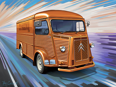 Citroen H Van Illustration automotive citroen classic cars commercial vehicles illustration retro speed tom connell transport van vehicles vintage