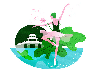 Dancing lotus | 曲院风荷 chinese chineseidiom dance design flat fourchars hiwow idiom illustration lotus vector