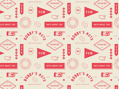 Robby's Nuts Pattern america american branding crest food fun logo nuts packaging pattern playful stamp