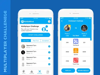 Multiplayer Challenge brain training challenge game game icons game result icons ios multiplayer result screen score progress winner