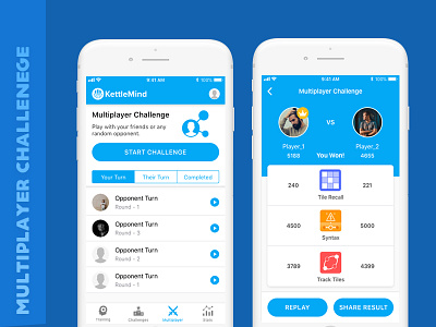 Multiplayer Challenge brain training challenge game game icons game result icons ios multiplayer result screen score progress winner