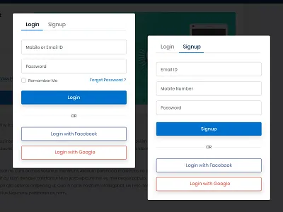 Login and Signup Popup login login form login with facebook login with google popup register sign in sign up