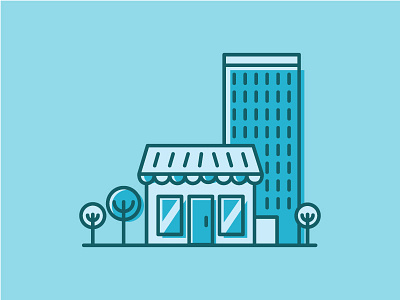 Community buildings business community illustration minimal small business tree vector