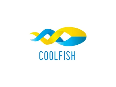 Coolfish Logo Design animal blue branding cool fish identity design logo logo design ribbon waves yellow