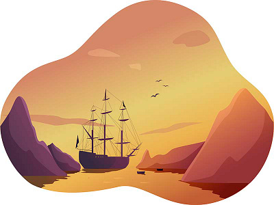 sea sunset illustration sea ship sunset