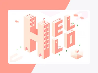 Hello 2.5d hello pink ui 插画