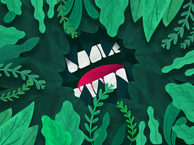 A monster forest grass green illustration monster mouth sleep