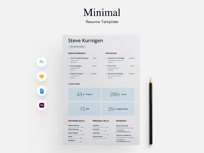 Designer Minimal CV/ Resume Template cover letter curriculum vitae cv designer docx minimal psd resume sketch