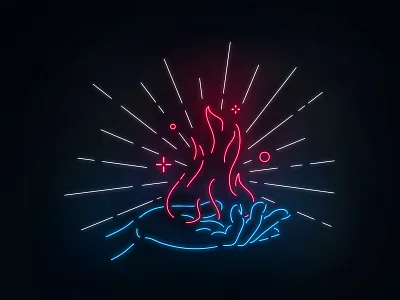 Neons blue fire hand lights neon red sparks