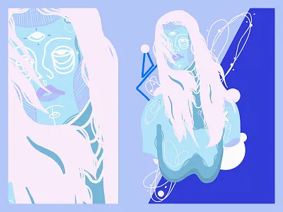 Blue Decade No.2 abstract art blue colorful digital digital illustration illustration modern pink woman