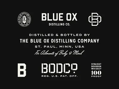 Blue Ox Distilling Co. badge branding illustration monogram typography whiskey