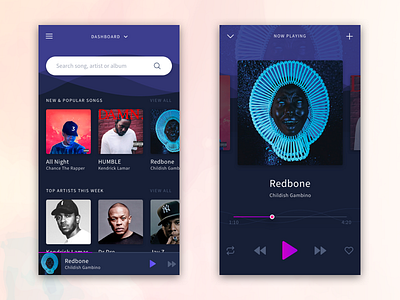 Dark UI Music Player album dark ui indie music music music player play sketch