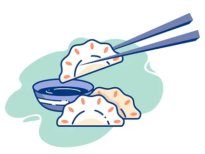 Gyoza chopsticks flat design gyoza illustration japan japan food japanese food minimalist design soy sauce street food vector
