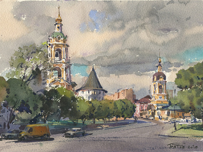 20180609 Novospasskyi 19x28 cityscape mgraham moscow outdoorpainting pleinairpainting stcmill urbansketchers watercolor watercolorpainting watercolorpleinair