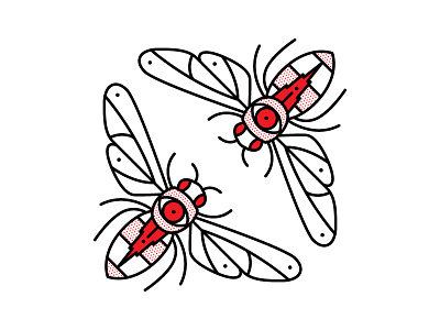 Bees bee halftone illustration insect monoline red tattoo vector wings