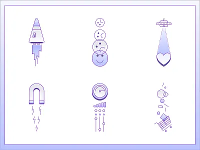 Sci-fi Icons aliens branding gradient iconography icons illustration sales spaceship ui web design